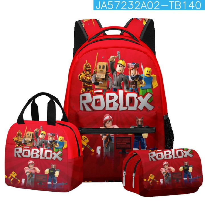 Set ghiozdan Roblox 3 piese, geanta de pranz, etui pentru creioane, 40x17x30cm, multicolor