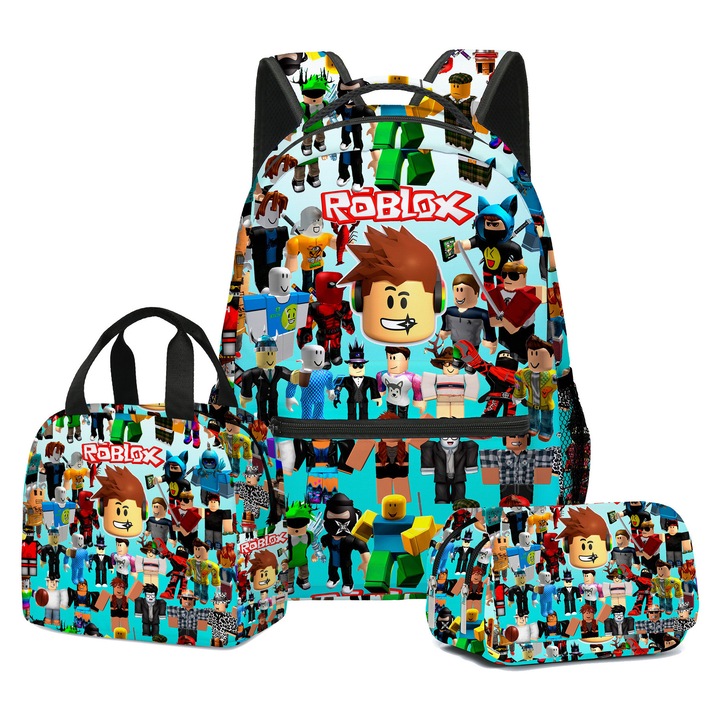Set ghiozdan Roblox 3 piese, geanta de pranz, penar, 40x17x30cm, multicolor