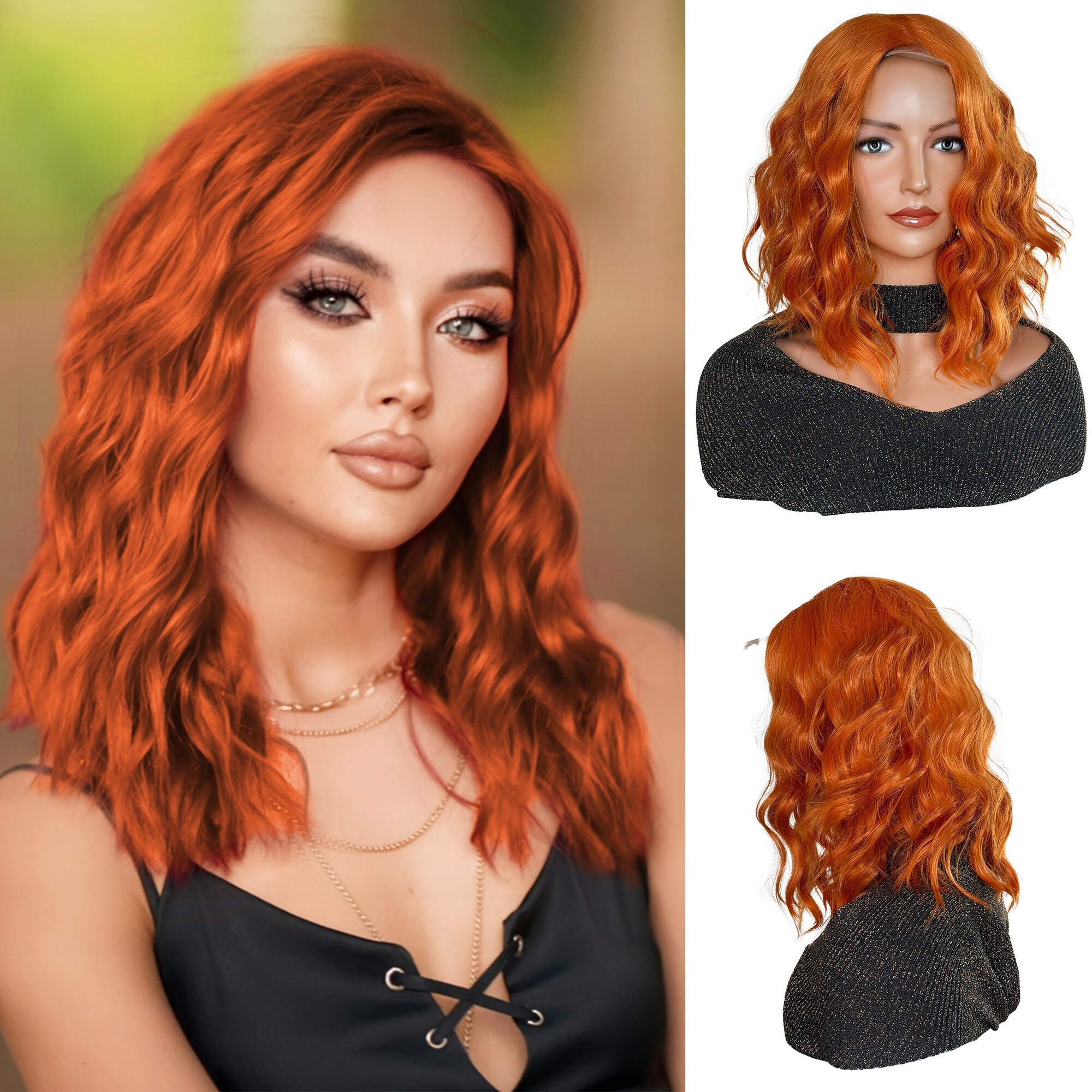 Perucă sintetică Althair roșcată, bucle naturale, 40cm, prindere