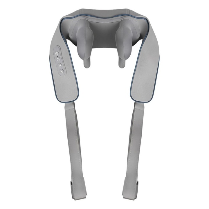 Aparat de masaj shiatsu, pentru gat si spate, 3 niveluri de intensitate, schimbare de directie, functie de incalzire, wireless, oprire automata dupa 10 minute, miscare 3D, 27 cm