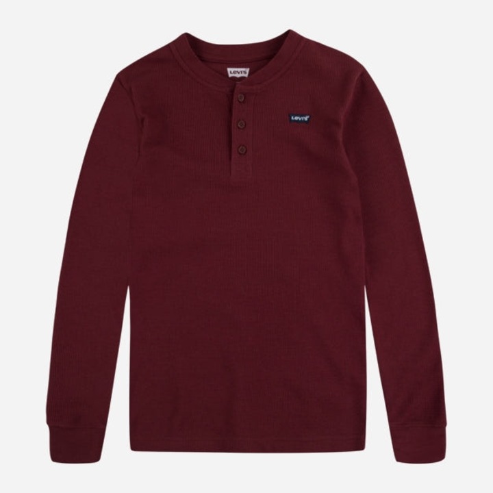 Bluza Levi’s Thermal Henley copii marimea 116, termo, visiniu, maneca lunga, tesatura waffle calduroasa