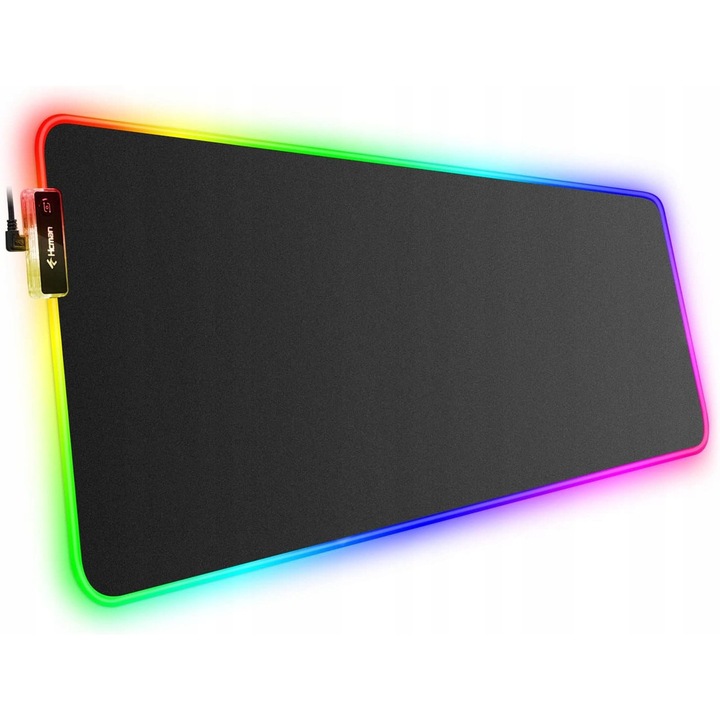 Mousepad Gaming RGB XXL Hcman 80x30cm, Gros, Antiderapant, Iluminat LED