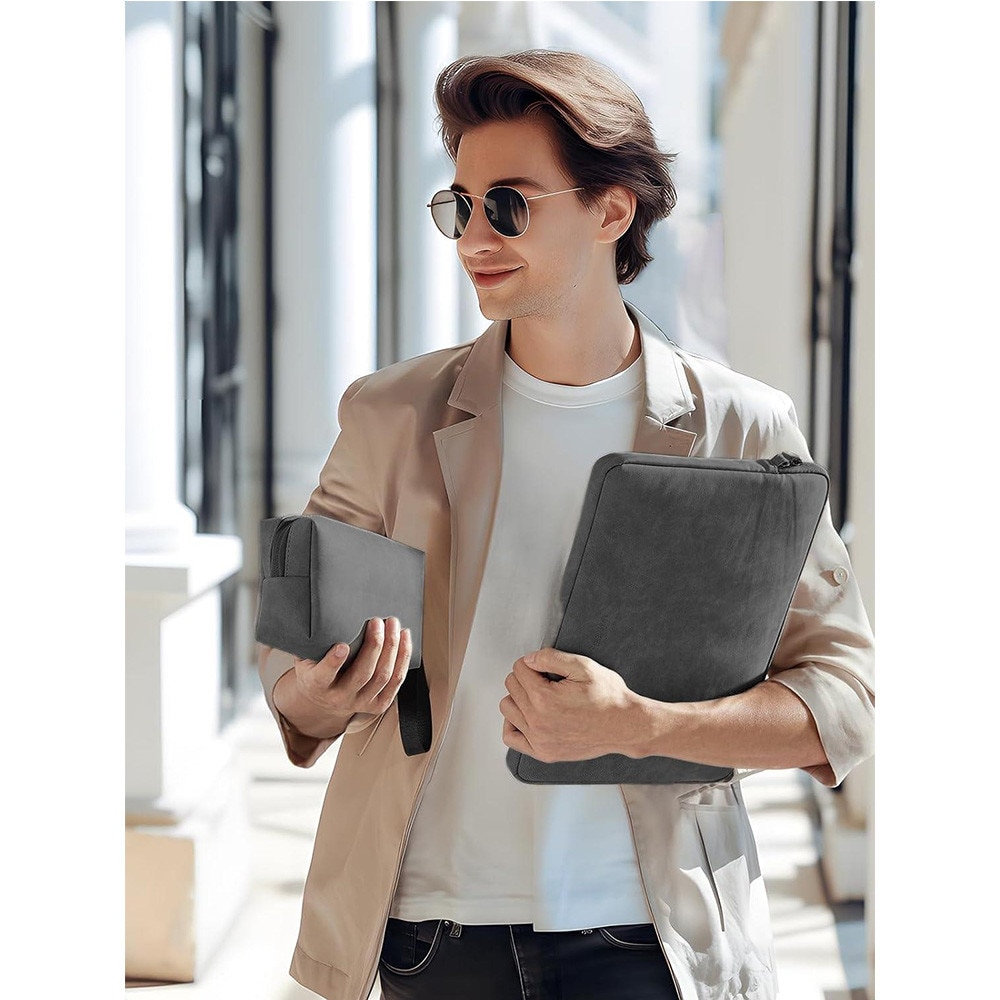 Husa pentru MacBook Pro/Air sau Laptop 15 Sleeve din piele PU premium, 14 -15.6 inch, Gri