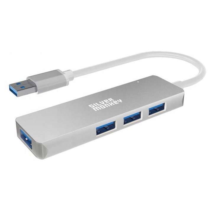 USB-elosztó Silver Monkey 4x USB 3.0, ezüst, 5 Gbps