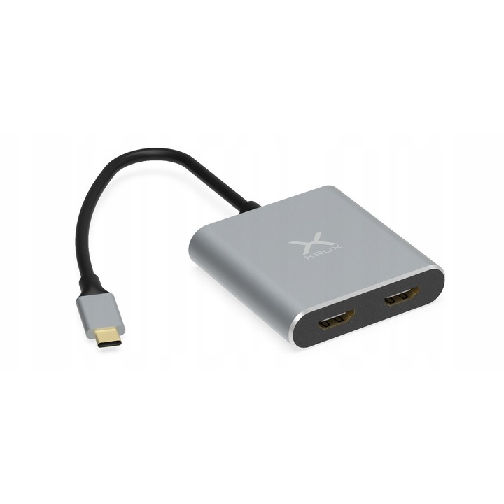 Адаптер KRUX USB-C към 2xHDMI 4K, USB-A, USB-C, 100W PD