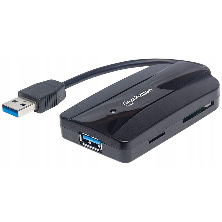 Manhattan 163590 Hub USB 3.0 cu Cititor Carduri, 3 Porturi