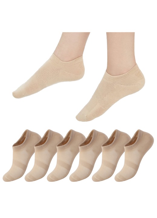 Sosete dama, 6 perechi, HIDARLING, Bumbac, Marime universa, Absorbant de transpiratie, Antialunecare, Respirabil, Elasticitate ridicata, Rezistent la uzura, 35-38 EU, Bej