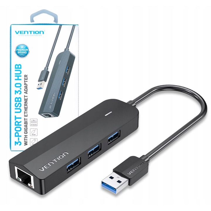 Хъб Vention 5-в-1 USB 3.0 с Ethernet Gigabit