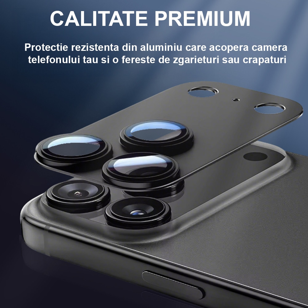 Protectie Camere Sticla Securizata Compatibil Cu Apple iPhone 17 Pro, HEYBINGO, Full Cover, Protectie Completa, Ultra Rezistenta, Calitate Premium, Max Sierra Blue