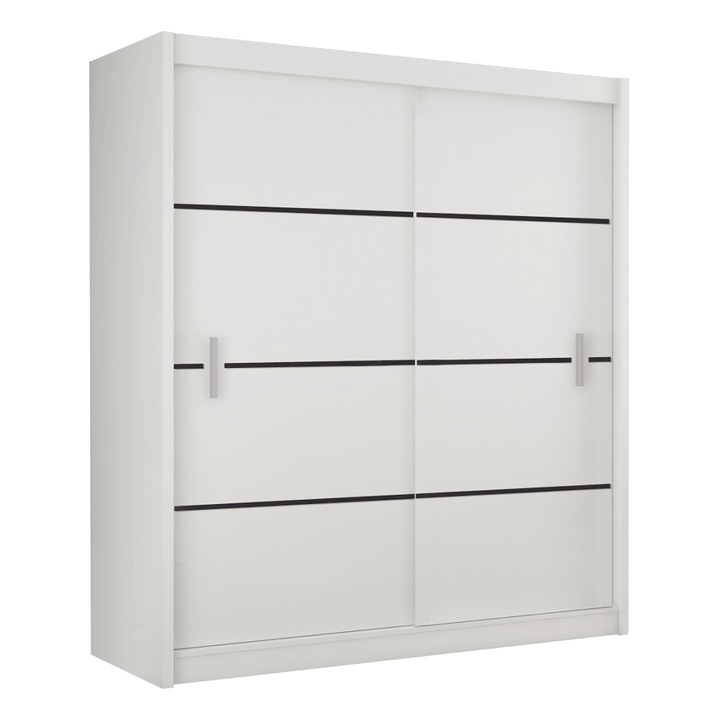 Dulap cu usi glisante, alb, rafturi si bara pentru umerase, 203x215x60 cm