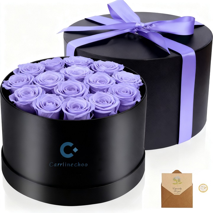 Set cadou 15 flori de săpun, Carrlinechoo, trandafir, mov