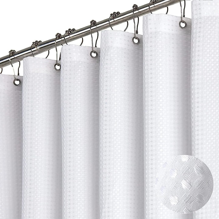 Fürdőszobai válaszfal függöny, gofrihálós zuhanyfüggöny, vízálló, penészálló, fúrást nem igényel, fehér - 180cm*180cm