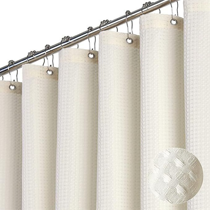 Fürdőszobai válaszfal függöny, gofrimintás, vízálló, penészálló, fúrásmentes, elefántcsontfehér - 180*200cm