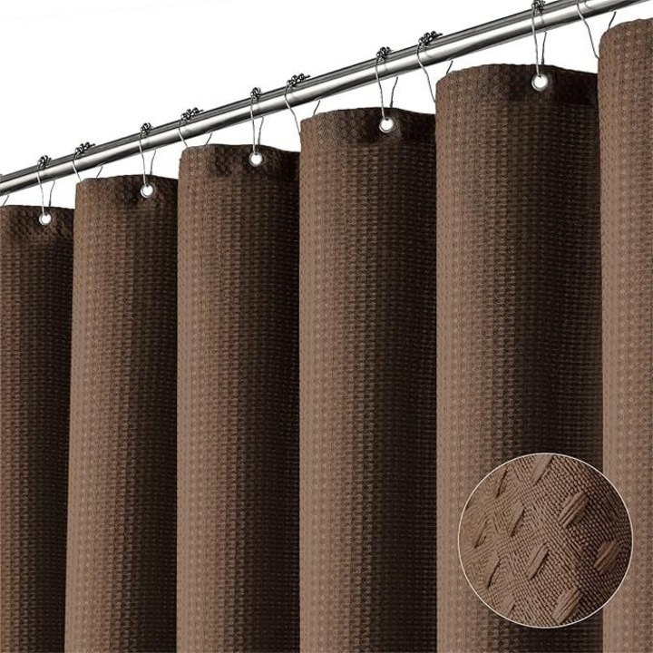 Fürdőszobai válaszfal függöny, gofrihálós zuhanyfüggöny, vízálló, penészálló, fúrást nem igényel, barna - 150*180cm