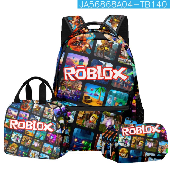 Roblox 3 részes iskolatáska szett, uzsonnás táska, tolltartó, 40x17x30cm, többszínű