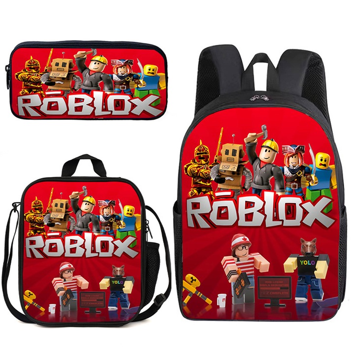 Set ghiozdan Roblox 3 piese, geanta umar, etui pentru creioane, 40x11x30cm, multicolor