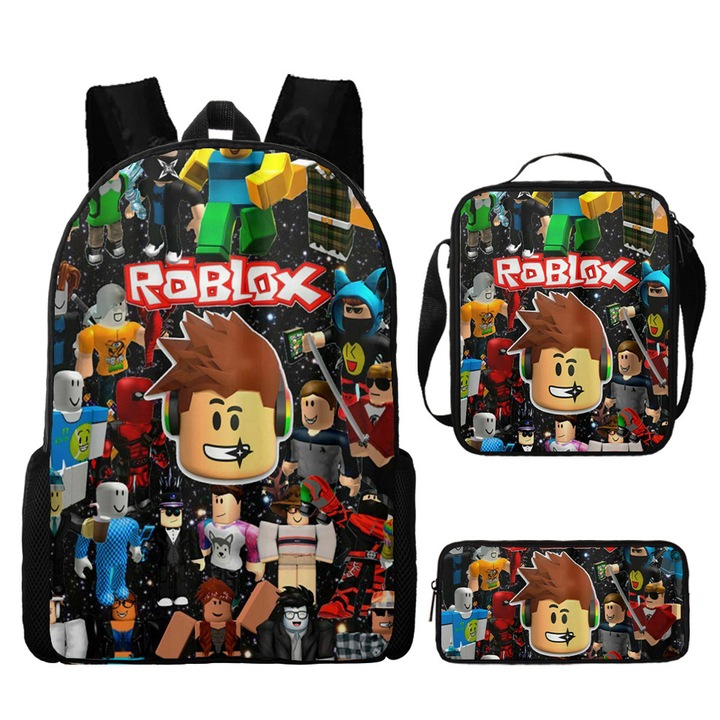 Set ghiozdan Roblox 3 piese, geanta de pranz, penar, 40x11x30cm, multicolor