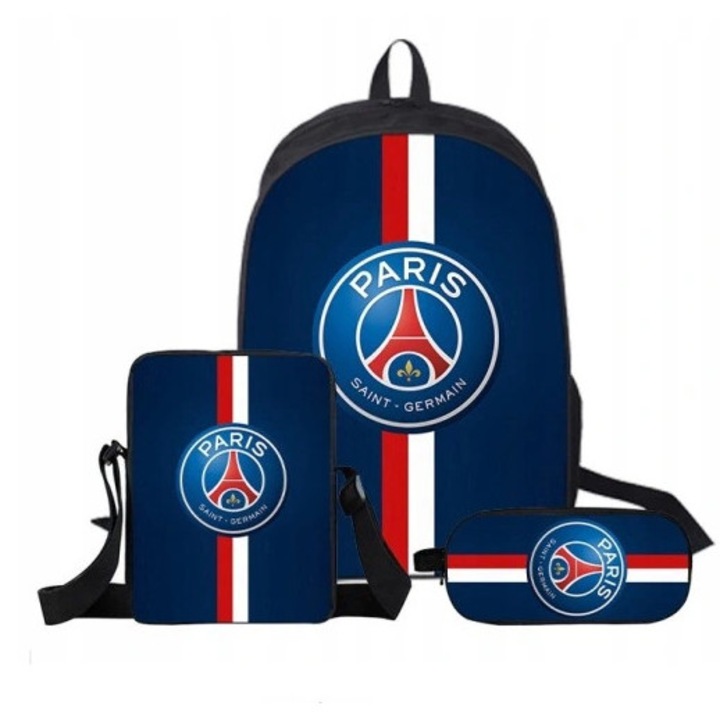 Set trei piese fotbal Messi Cr7 Neymar Mbappe (ghiozdan, etui pentru creioane, geanta de umar), 42x12x29cm, multicolor