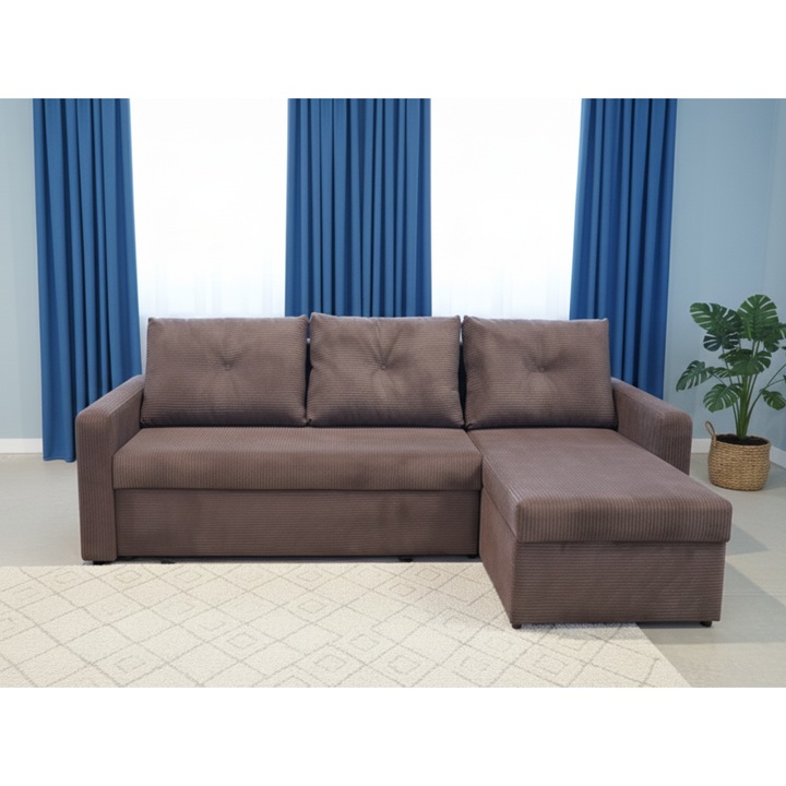 Coltar Extensibil Tokyo, cu lada de depozitare si sezlong interschimbabil, Maro Inchis