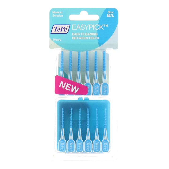 Periuta de dinti TePe EasyPick M/L, 36 buc, albastru, ergonomica, acces facil