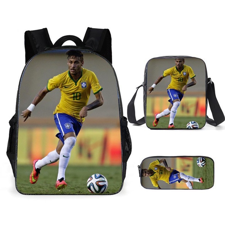 Set ghiozdan, penar si geanta umar, fotbalisti Messi Cr7 Neymar Mbappe, 42x12x29cm, multicolor