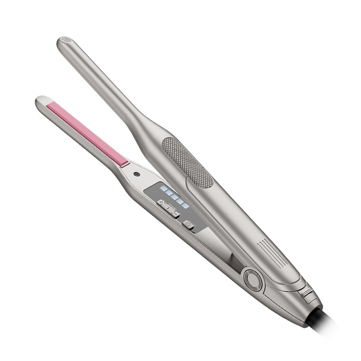 Placa de indreptat si ondulat parul pentru barbati, 1cm, design mini, control digital temperatura, negru