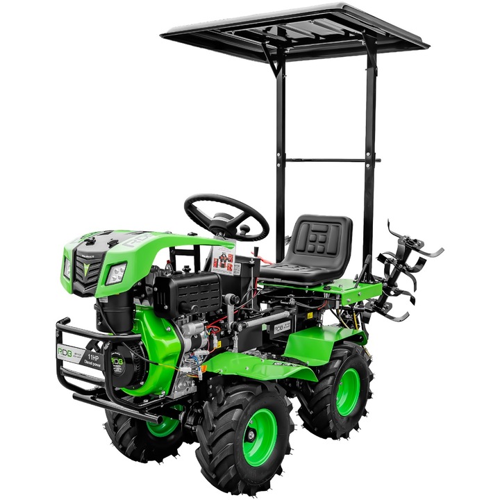 Minitractor RDB BD192E, hidraulic, 4x4, motor 11CP, diesel, 3+1 viteze, latime lucru 135 cm, 4 freze, roti 19x7.00-8", semicabina