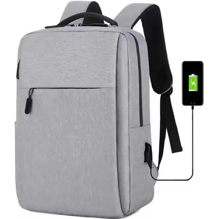 Rucsac laptop 18.5 inch, gri, cu port USB, rezistent la apa, compartimente multiple
