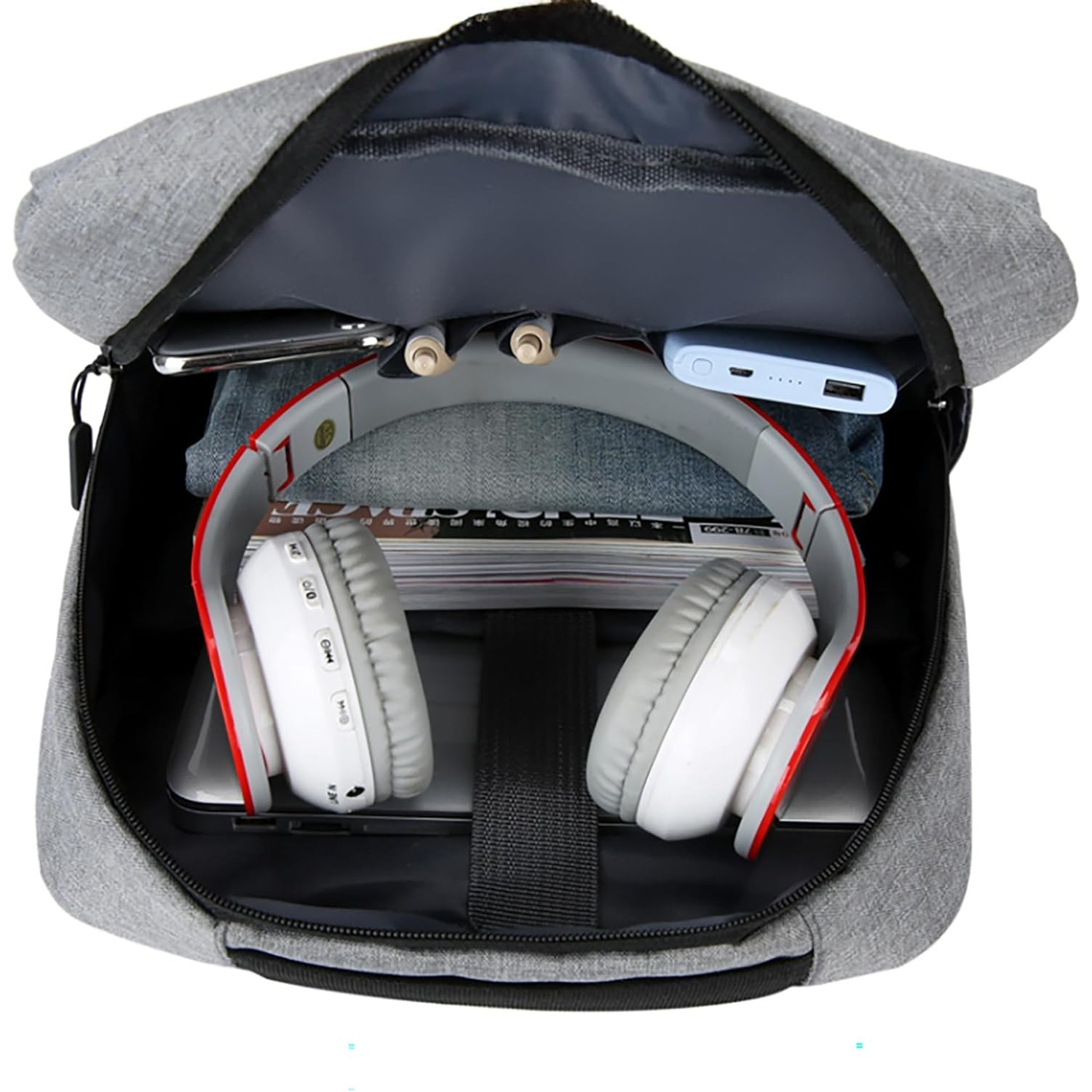 Rucsac laptop 18.5 inch, gri, cu port USB, rezistent la apa, compartimente multiple