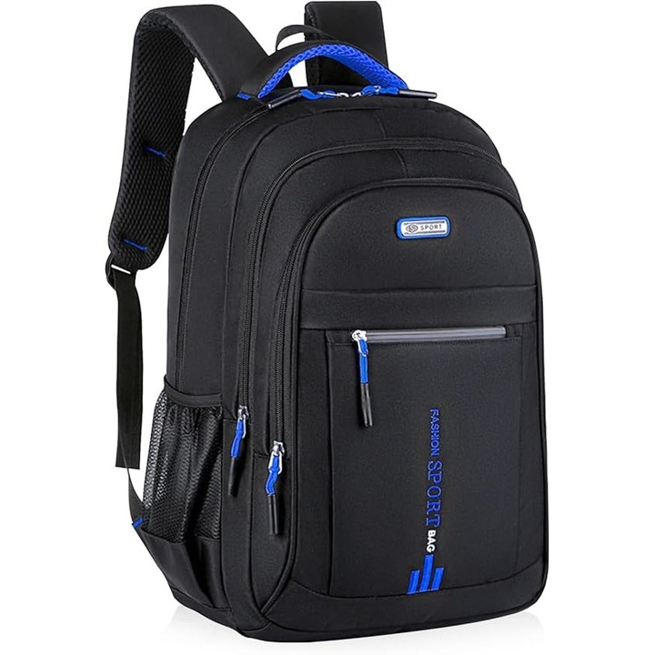 Iskolatáska, háromrészes, vízálló, kényelmes pántok, kék, 30x40x13cm