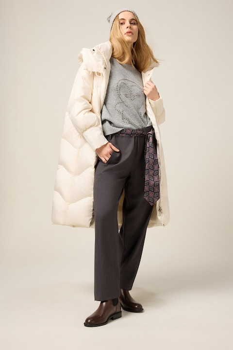 OLTRE, Pantaloni cu cordon cu model, Gri inchis