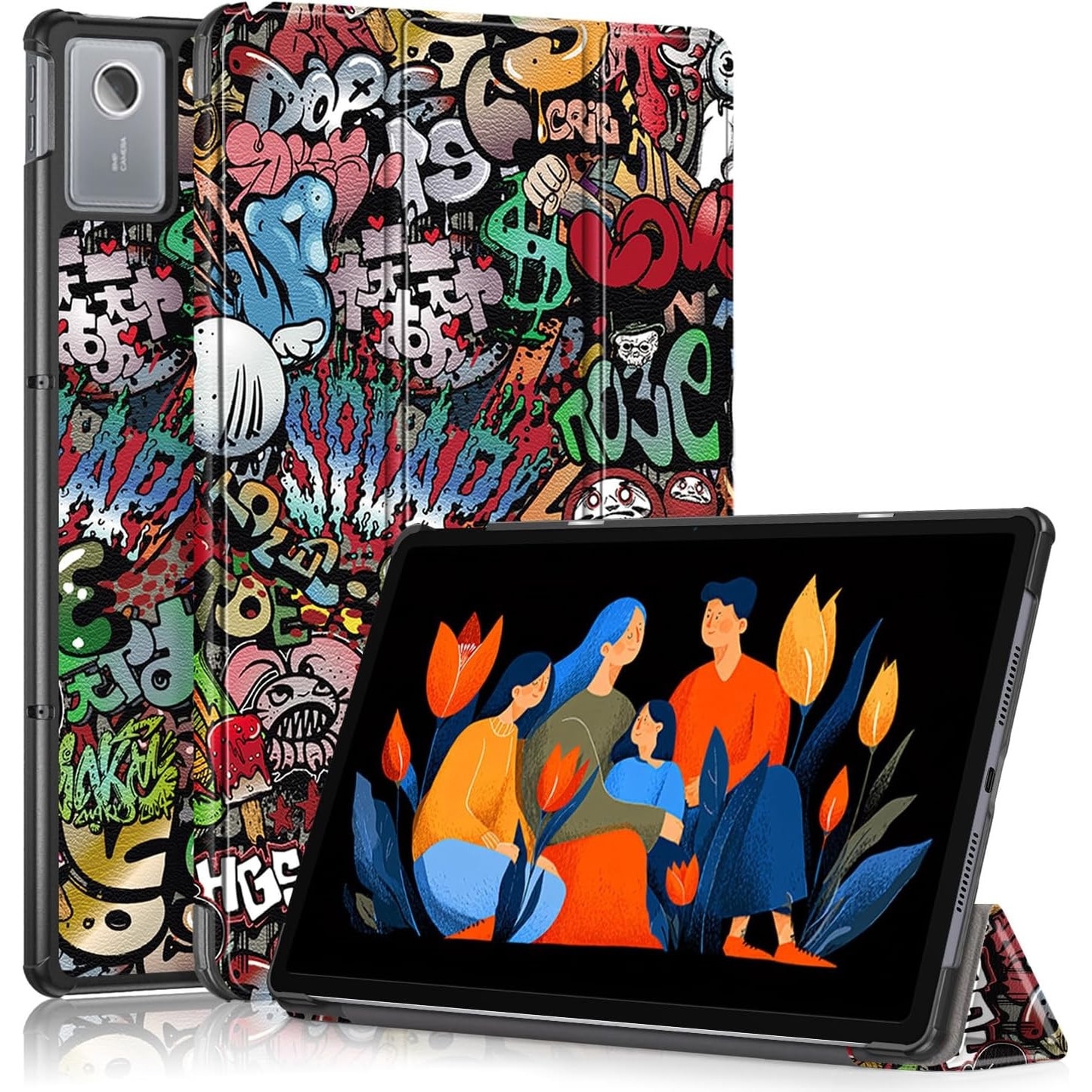 Husa pentru Lenovo Idea Tab Plus 12.1 tip stand functie sleep/wake-up si inchidere magnetica, protectie 360 - Graffiti