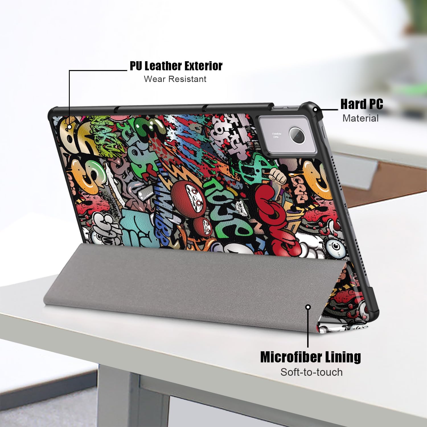 Husa pentru Lenovo Idea Tab Plus 12.1 tip stand functie sleep/wake-up si inchidere magnetica, protectie 360 - Graffiti