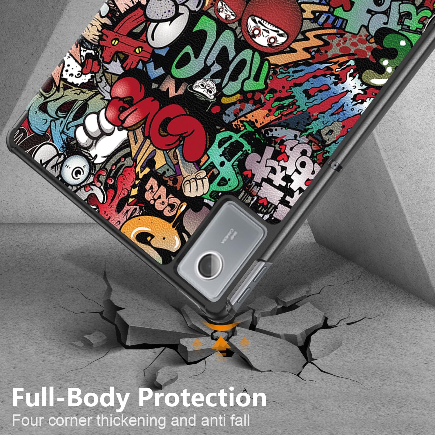 Husa pentru Lenovo Idea Tab Plus 12.1 tip stand functie sleep/wake-up si inchidere magnetica, protectie 360 - Graffiti