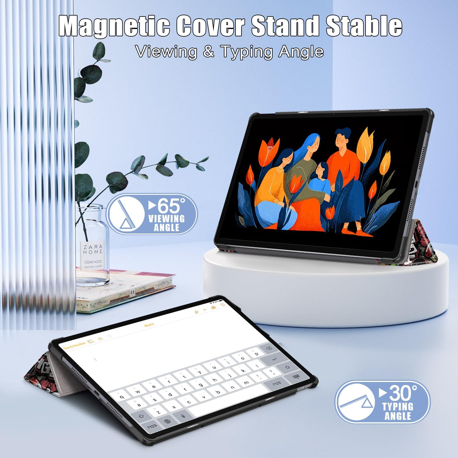 Husa pentru Lenovo Idea Tab Plus 12.1 tip stand functie sleep/wake-up si inchidere magnetica, protectie 360 - Graffiti