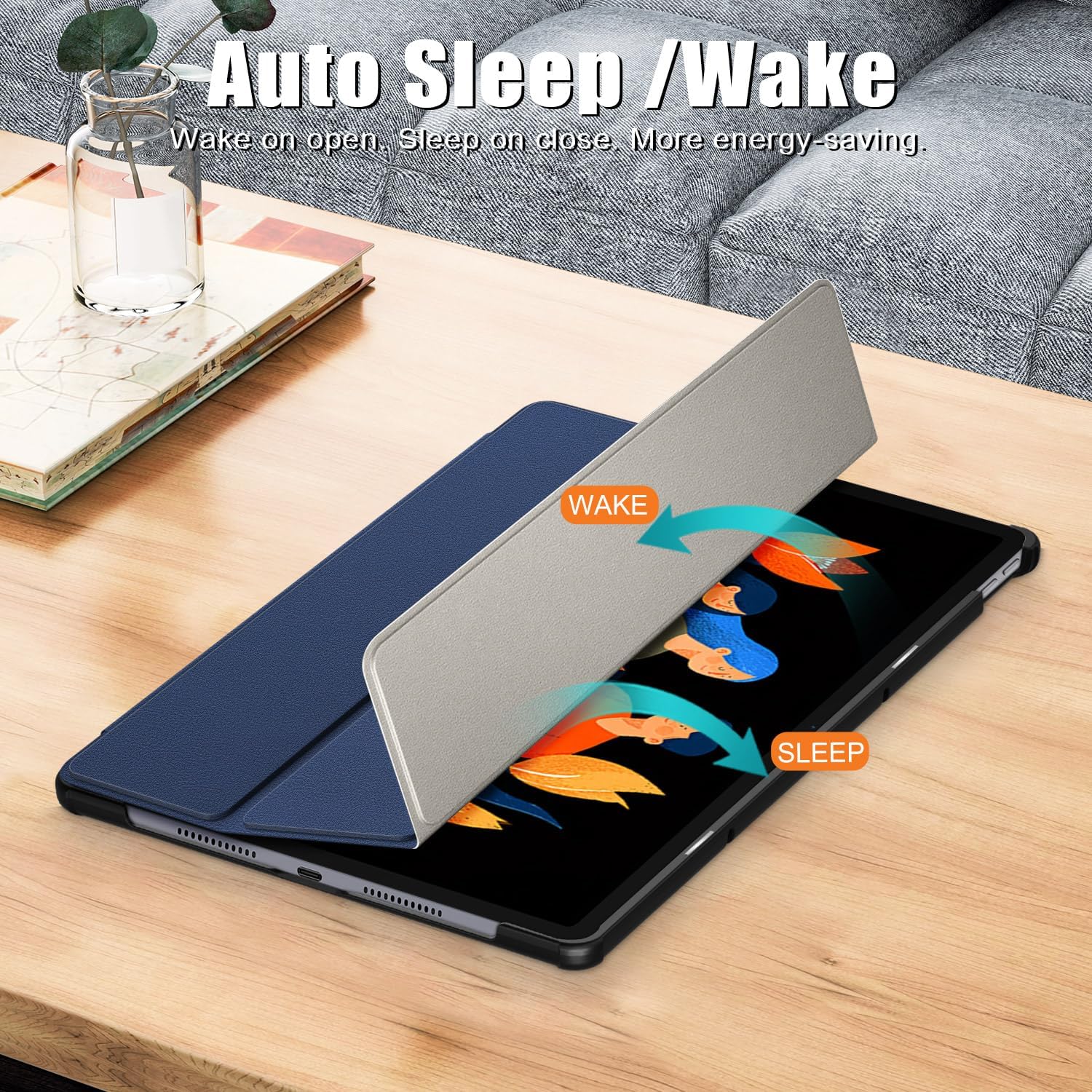 Husa pentru Lenovo Idea Tab Plus 12.1 tip stand functie sleep/wake-up si inchidere magnetica, protectie 360 - albastru