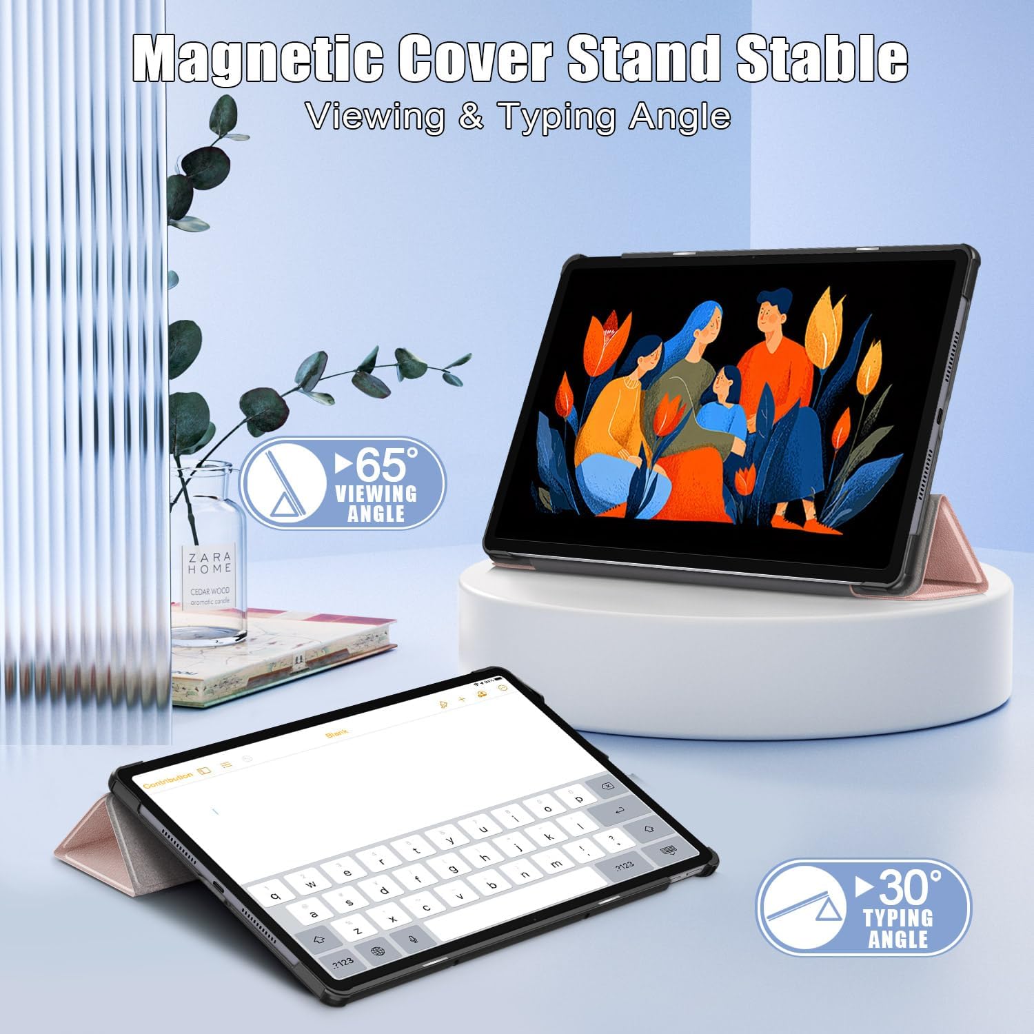 Husa pentru Lenovo Idea Tab Plus 12.1 tip stand functie sleep/wake-up si inchidere magnetica, protectie 360 - roz