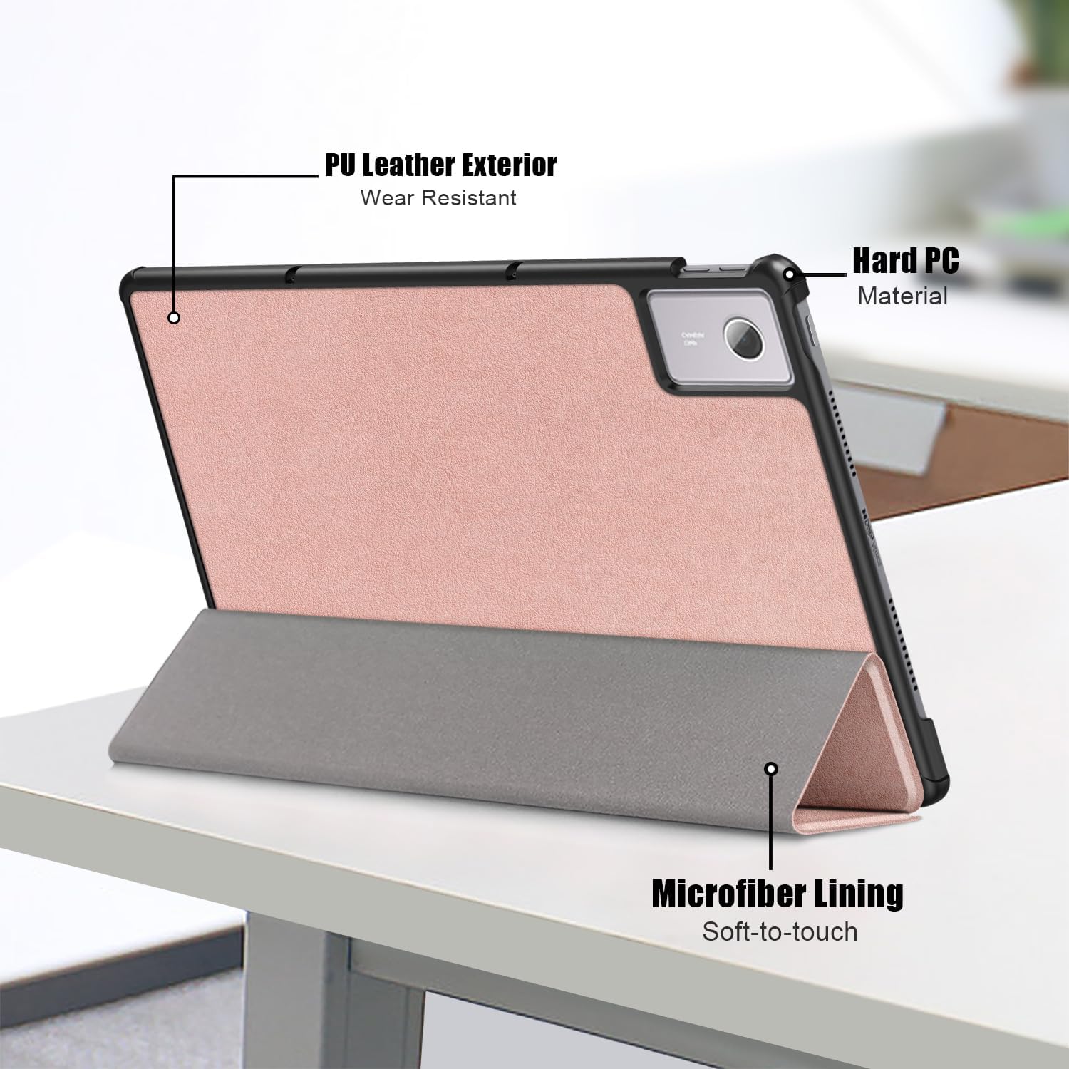 Husa pentru Lenovo Idea Tab Plus 12.1 tip stand functie sleep/wake-up si inchidere magnetica, protectie 360 - roz