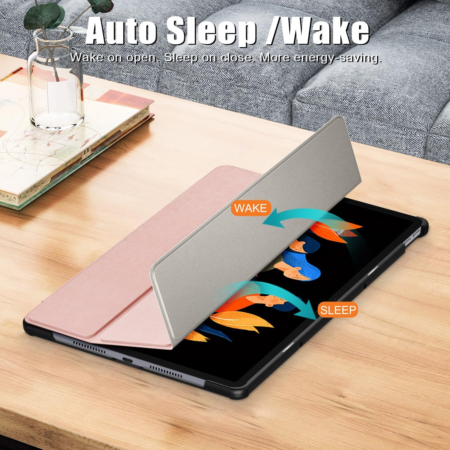 Husa pentru Lenovo Idea Tab Plus 12.1 tip stand functie sleep/wake-up si inchidere magnetica, protectie 360 - roz