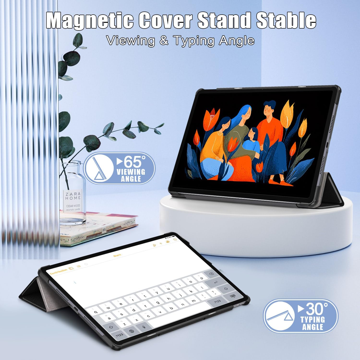 Husa Tableta Slim Trifold Aiyando, compatibil cu Lenovo Idea Tab Plus 12.1 inch, Auto Sleep/Wake, Negru