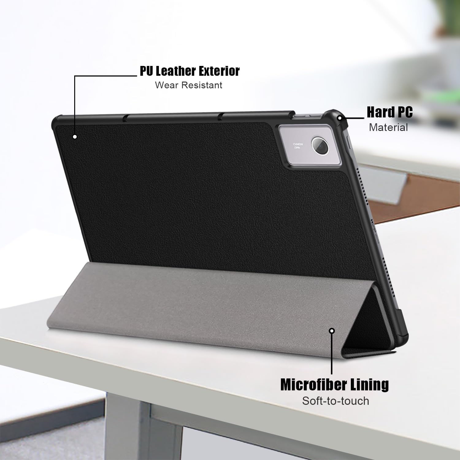 Husa Tableta Slim Trifold Aiyando, compatibil cu Lenovo Idea Tab Plus 12.1 inch, Auto Sleep/Wake, Negru