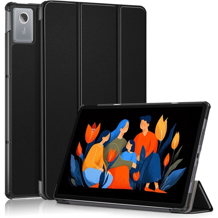 Husa pentru Lenovo Idea Tab Plus 12.1 tip stand functie sleep/wake-up si inchidere magnetica, protectie 360 - negru