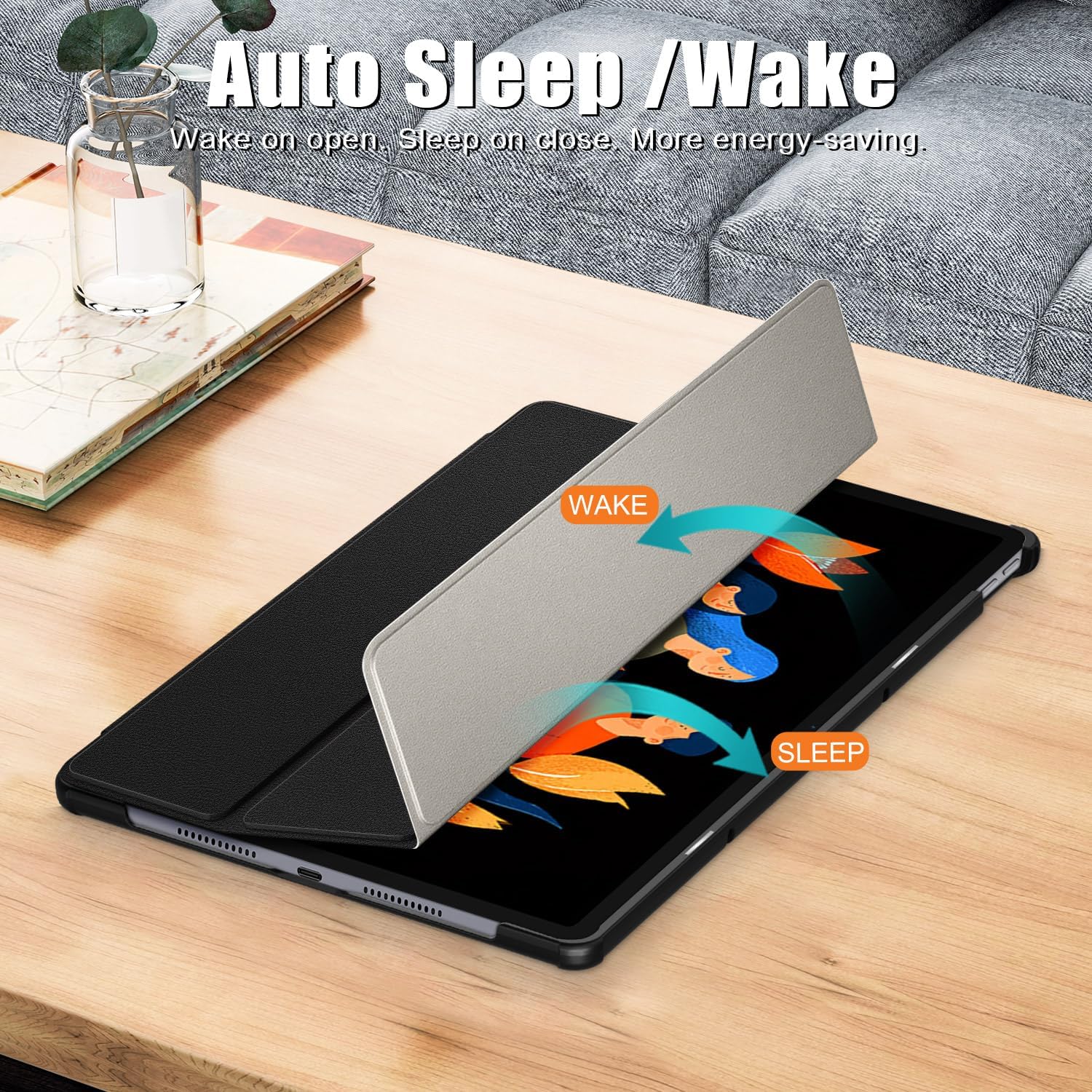 Husa Tableta Slim Trifold Aiyando, compatibil cu Lenovo Idea Tab Plus 12.1 inch, Auto Sleep/Wake, Negru