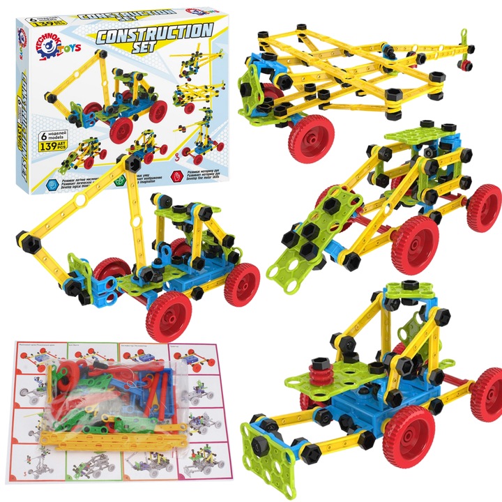 Set de constructie Technok, elemente colorate, 33x27,5x5,5cm, pentru dezvoltarea abilitatilor manuale, varsta +5