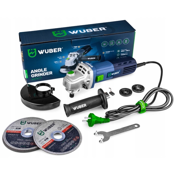 Polizor unghiular Wuber 850W, 11000 rpm, 10 discuri 125mm, set
