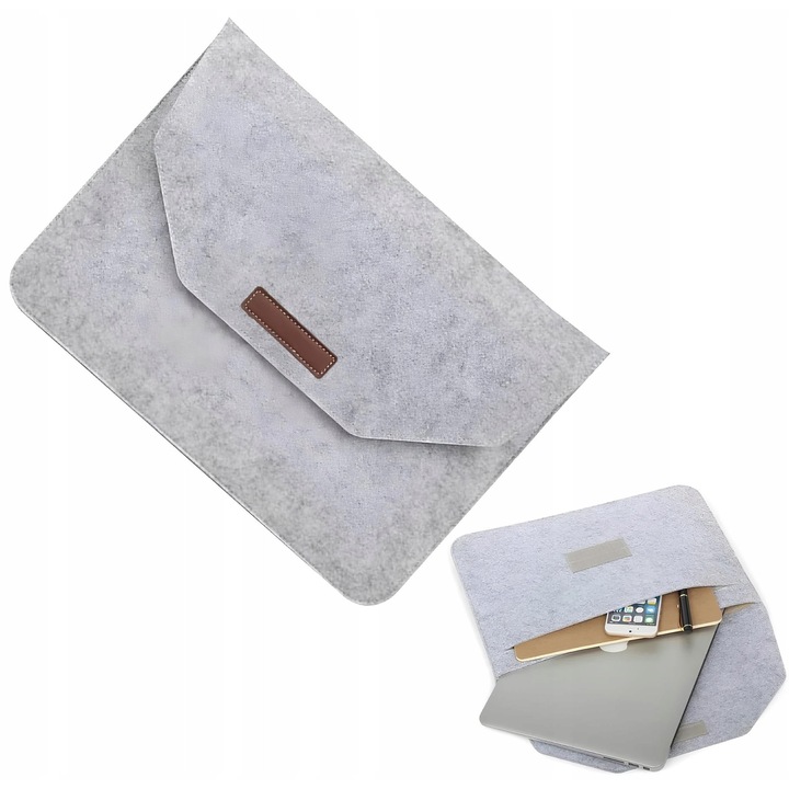 Husa elegantă din fetru pentru laptop, 15 inch, design modern, compartiment dublu, 39x27.5cm