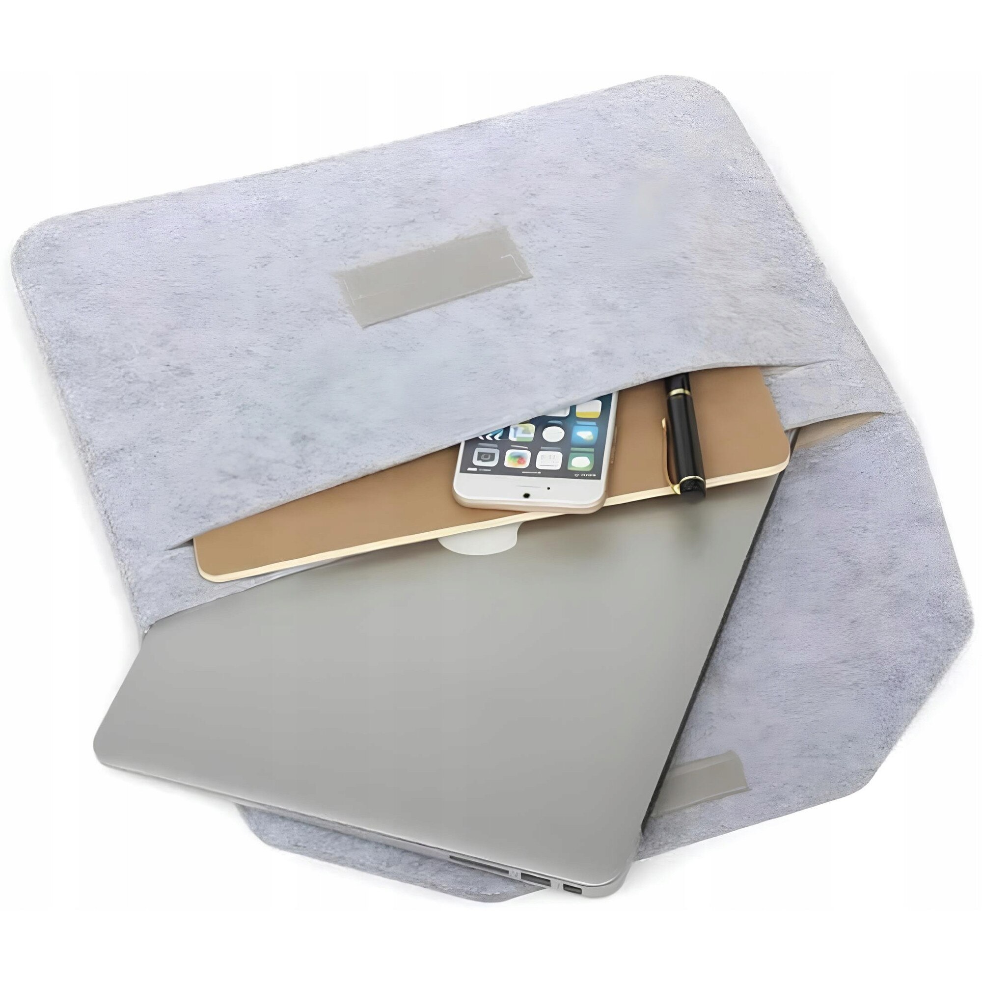 Husa elegantă din fetru pentru laptop, 15 inch, design modern, compartiment dublu, 39x27.5cm