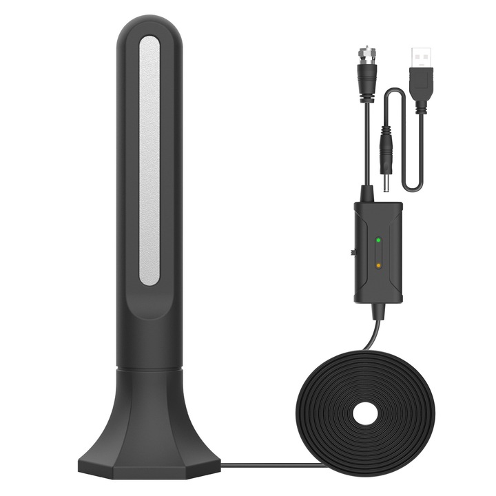 Hordozható, erősített, vízálló, 17x5x8cm-es digitális TV antenna, beltéri és kültéri használatra