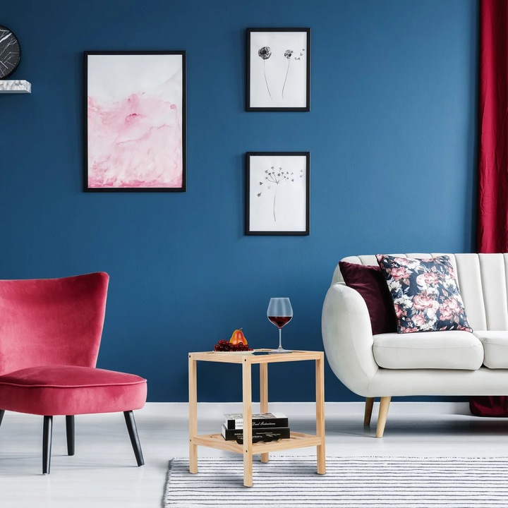 Masa de cafea cu blat din sticla si 2 rafturi