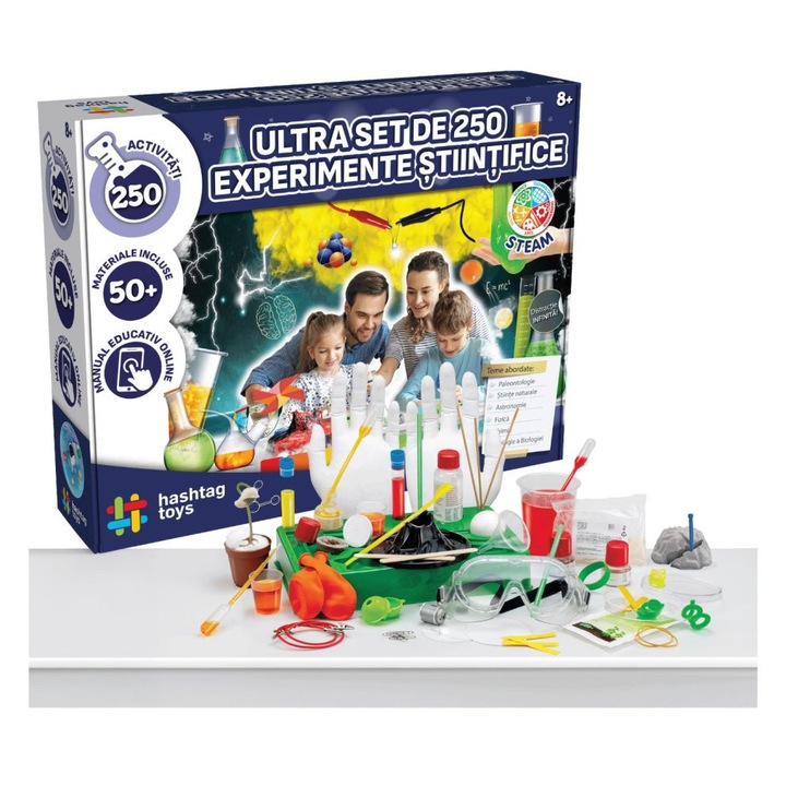 Образователен комплект за научни експерименти Viva Toys, 250 експеримента, многоцветен, 64 части